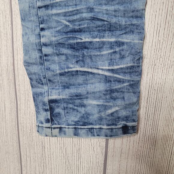 RS7 Royal 7 Acid Wash Distressed Zipper Knee Whiskering Skinny Jeans Size 34x33 - Picture 9 of 9